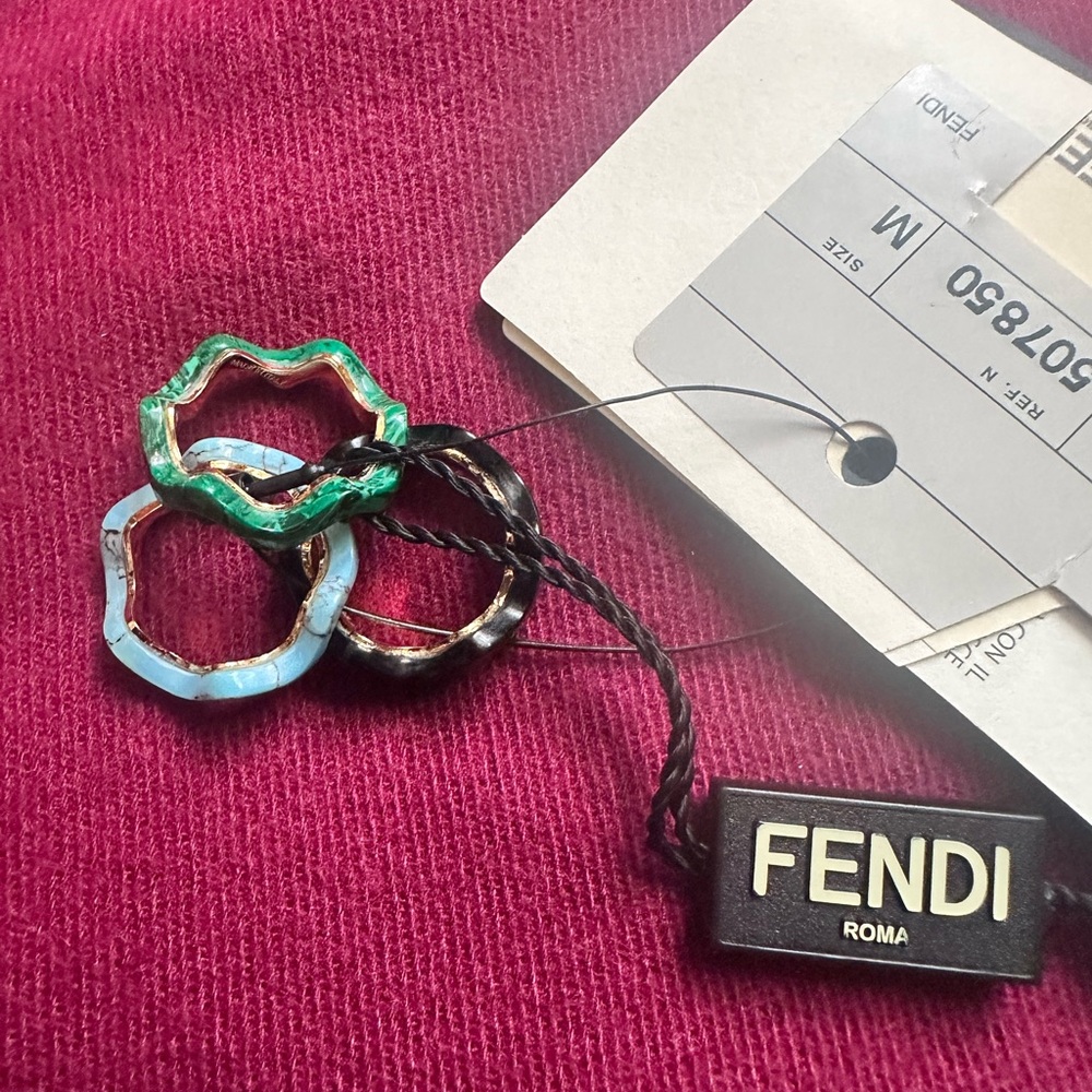 Fendi Wave Stack Rings in Black, Green, Turquoise - Picture 9 of 13